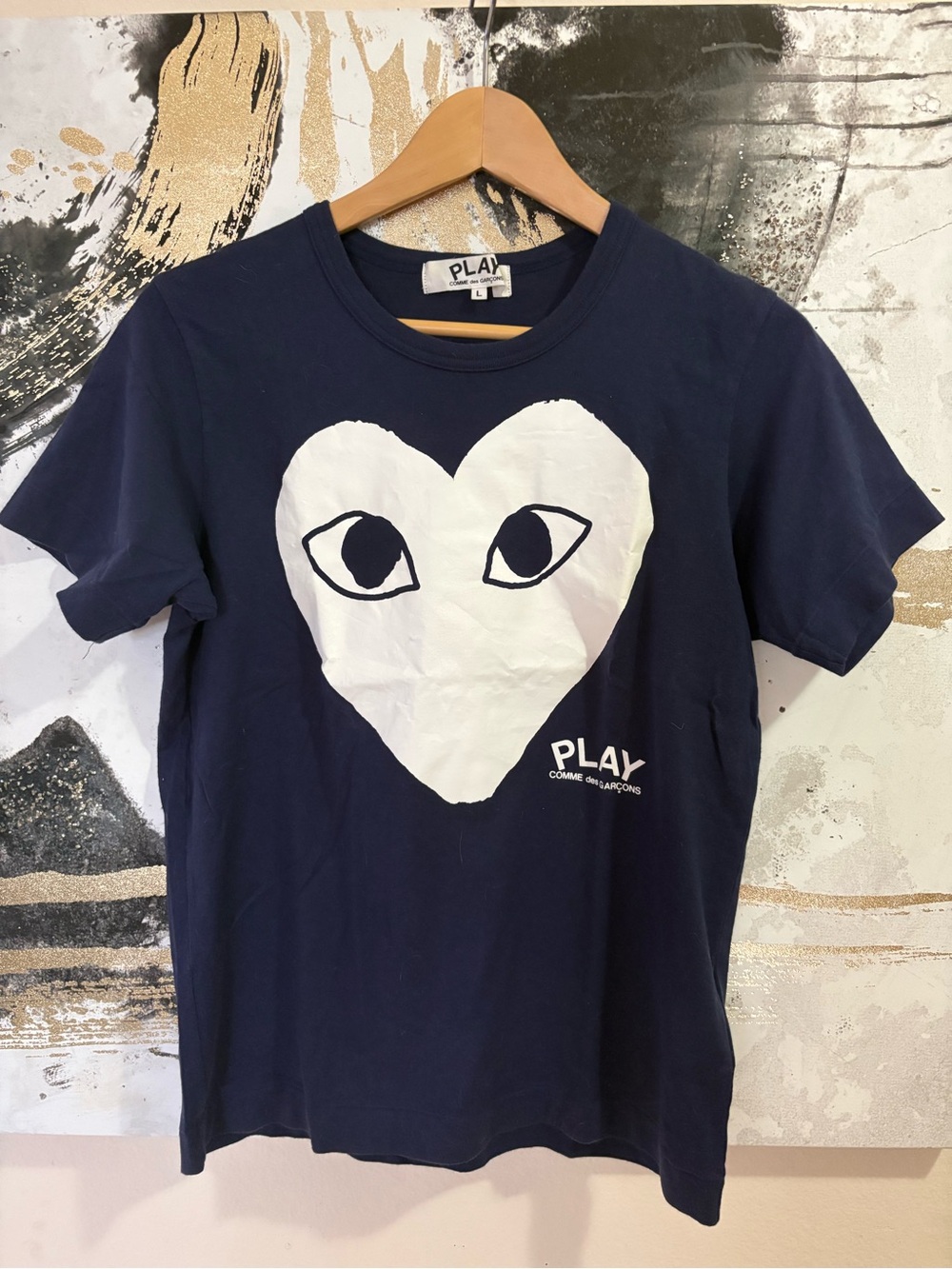 Comme des Garcons PLAY Navy Tee with White Heart Logo Young Men’s